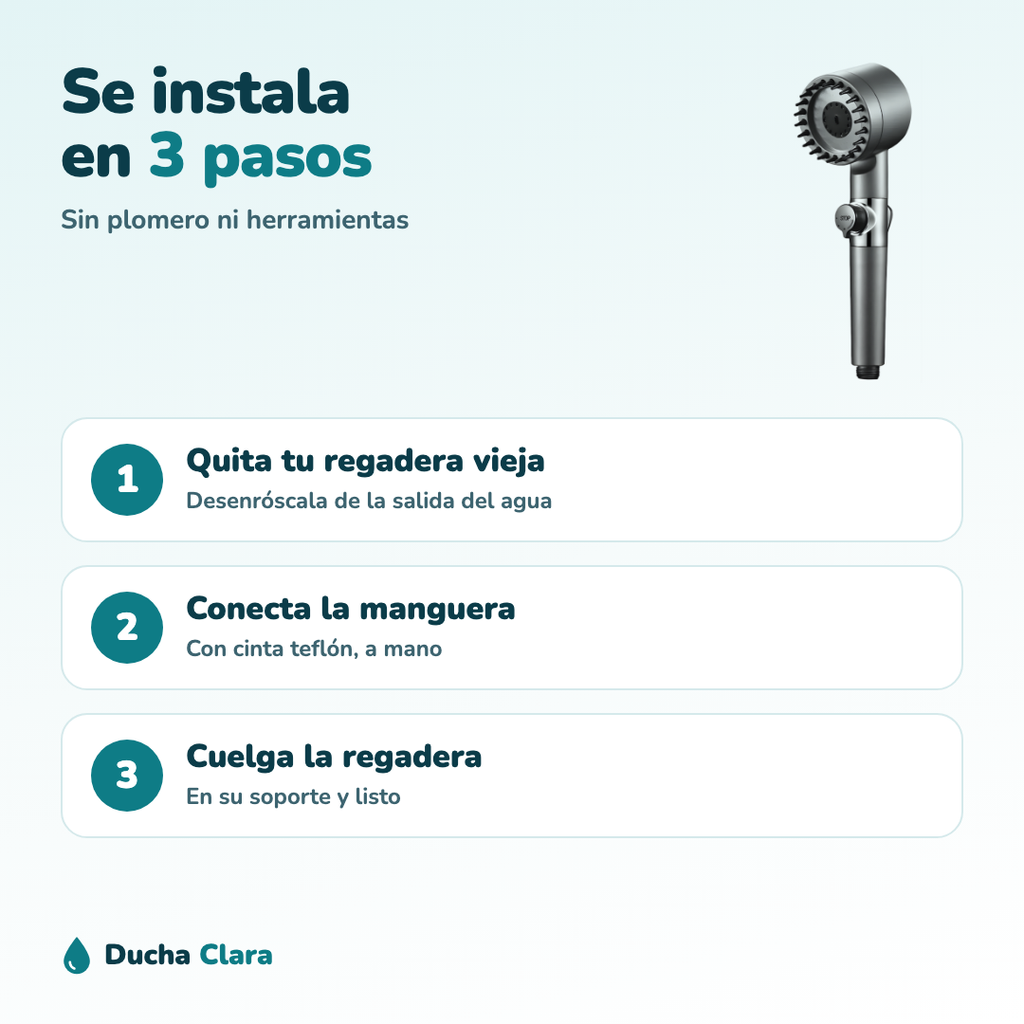 Regadera con filtro y 3 modos de masaje